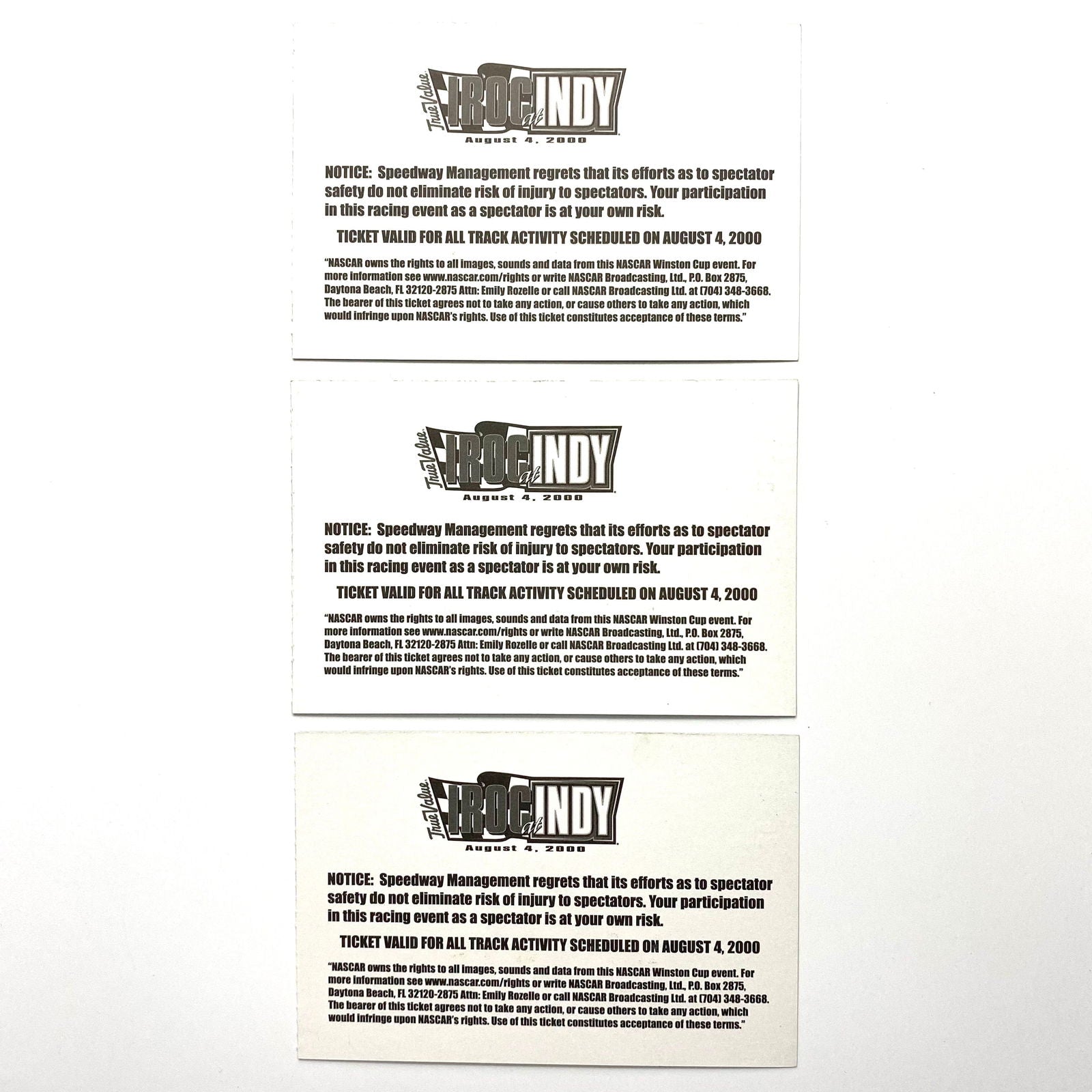 2000 True Value IROC at INDY Indianapolis Motor Speedway EMPLOYEE Ticket Stubs, Set of -  | Buy at Parsimony Shoppes