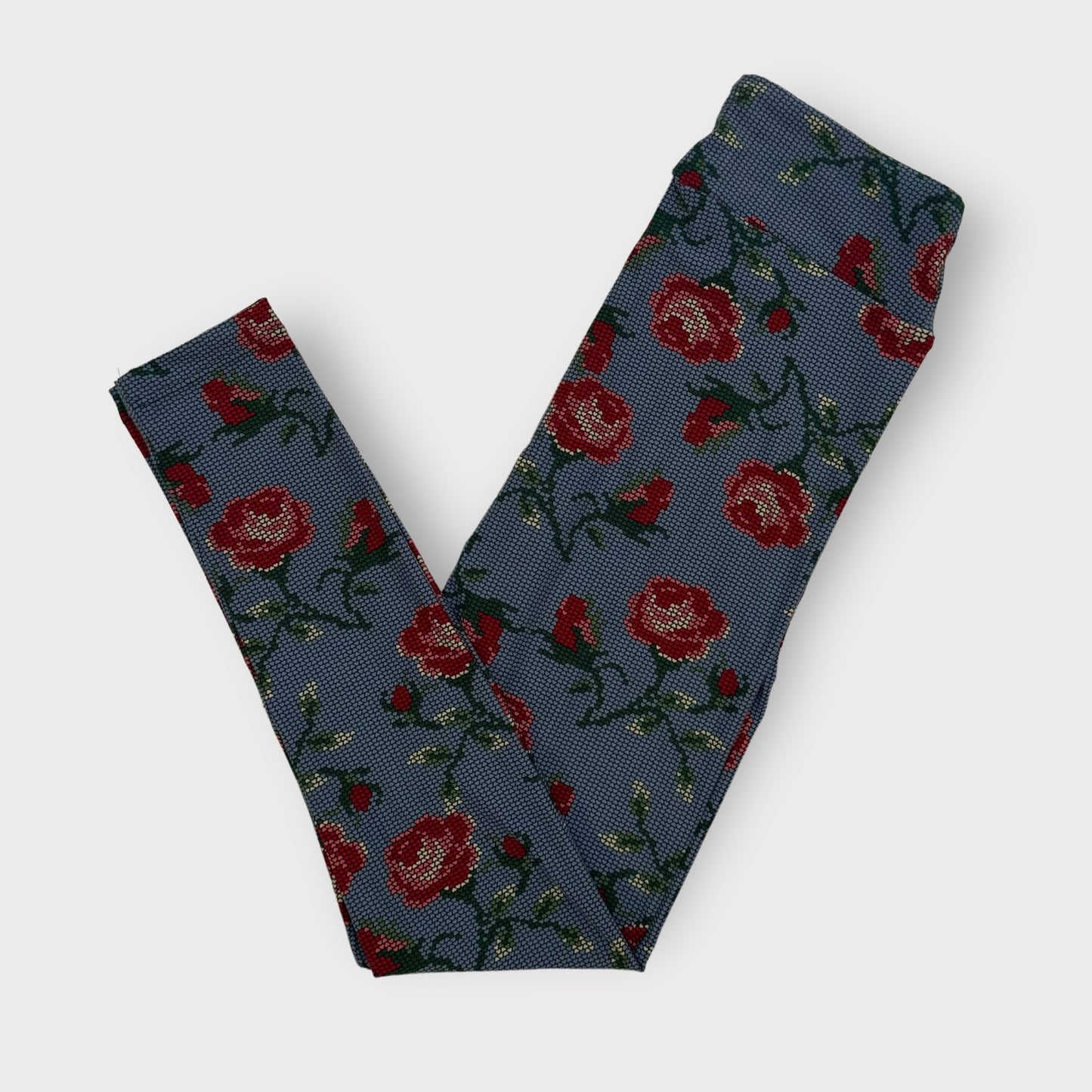 LuLaRoe | Print Leggings | OS (2-10) | Blue-Gray | Digital/Roses | New