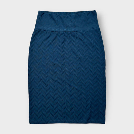 LuLaRoe Cassie Pencil Skirt - Blue Textured Chevron Pattern - Size M (8-10) - NWT