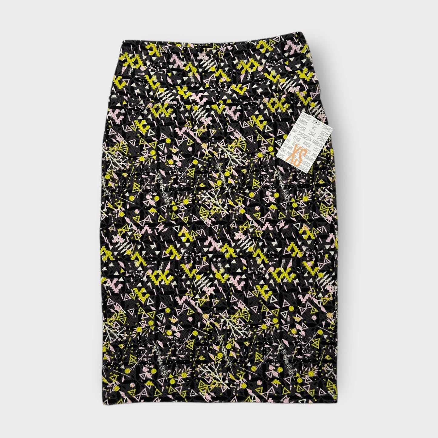 LuLaRoe Cassie Pencil Skirt - Black Pink Yellow Abstract - Women's XS (0-2) - NWT