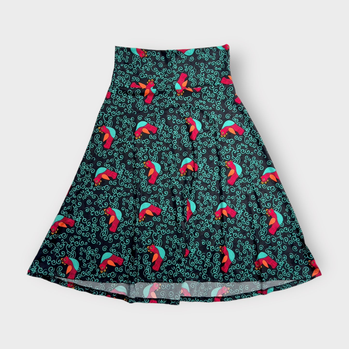 LuLaRoe Womens Azure Skirt | M | Dark Teal Green/Pink/Black Birds Print | NWT