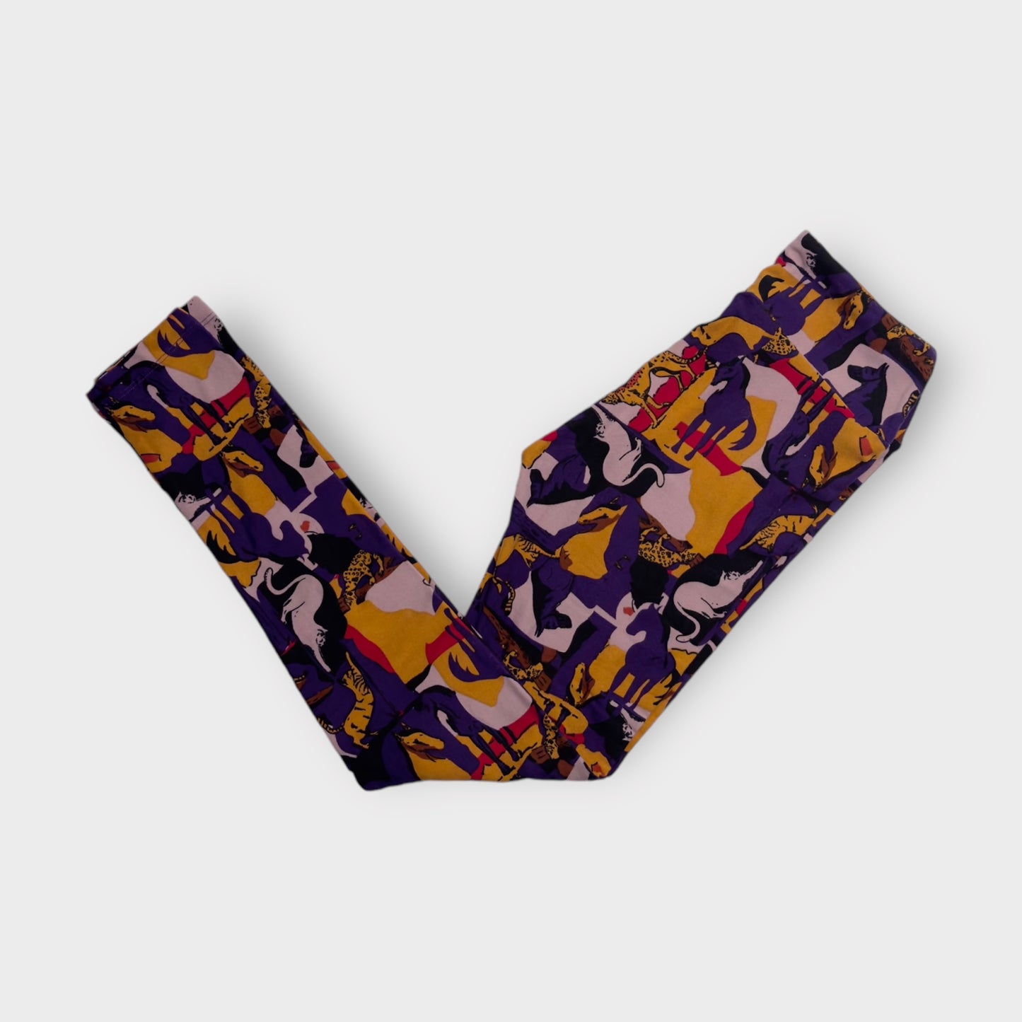 LuLaRoe Leggings | OS (2-10) | Purple/Yellow/Red Animal Print | New