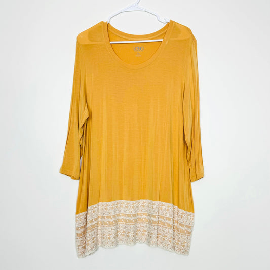 LoGo Lori Goldstein | Womens 3/4 Sleeve Lace Trim Tunic Top | Color: Yellow/Cream | Size: XL | EUC