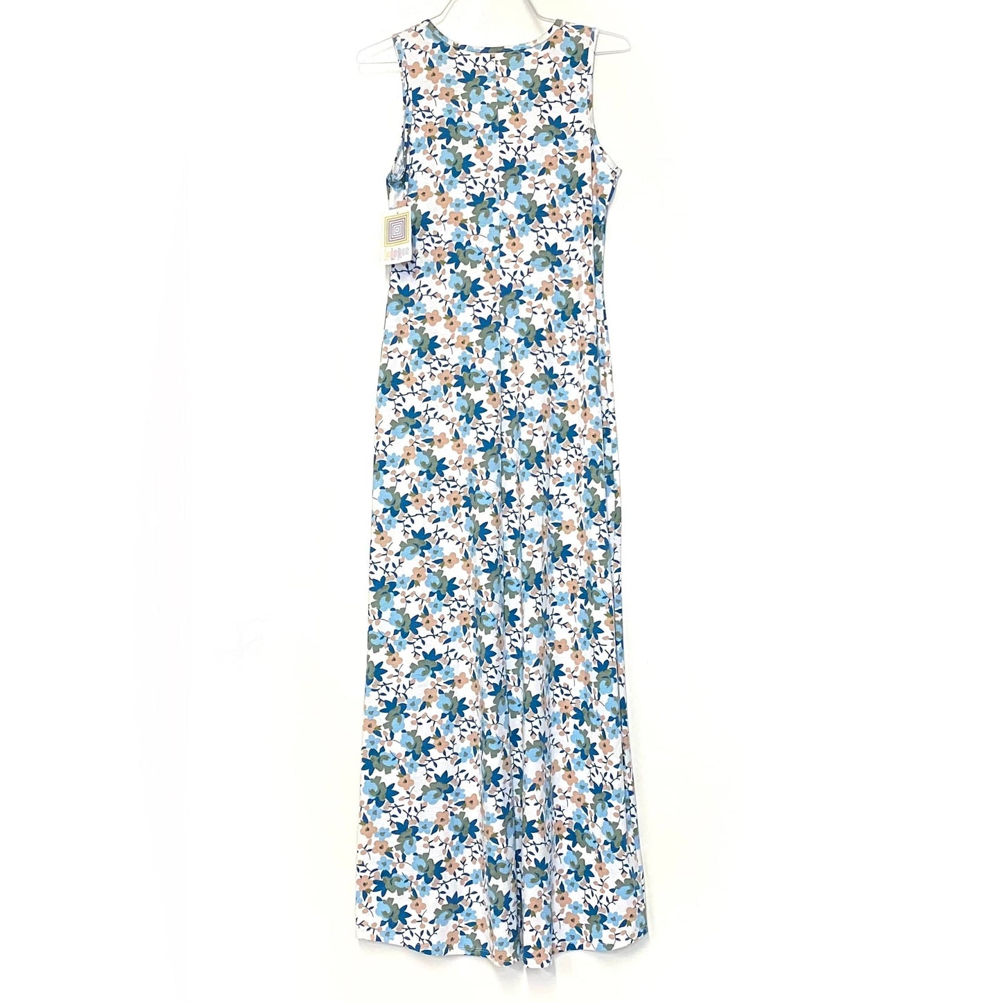 LuLaRoe Womens Size M Beige/Blue/White Floral Dani Maxi Dress Sleeveless NWT