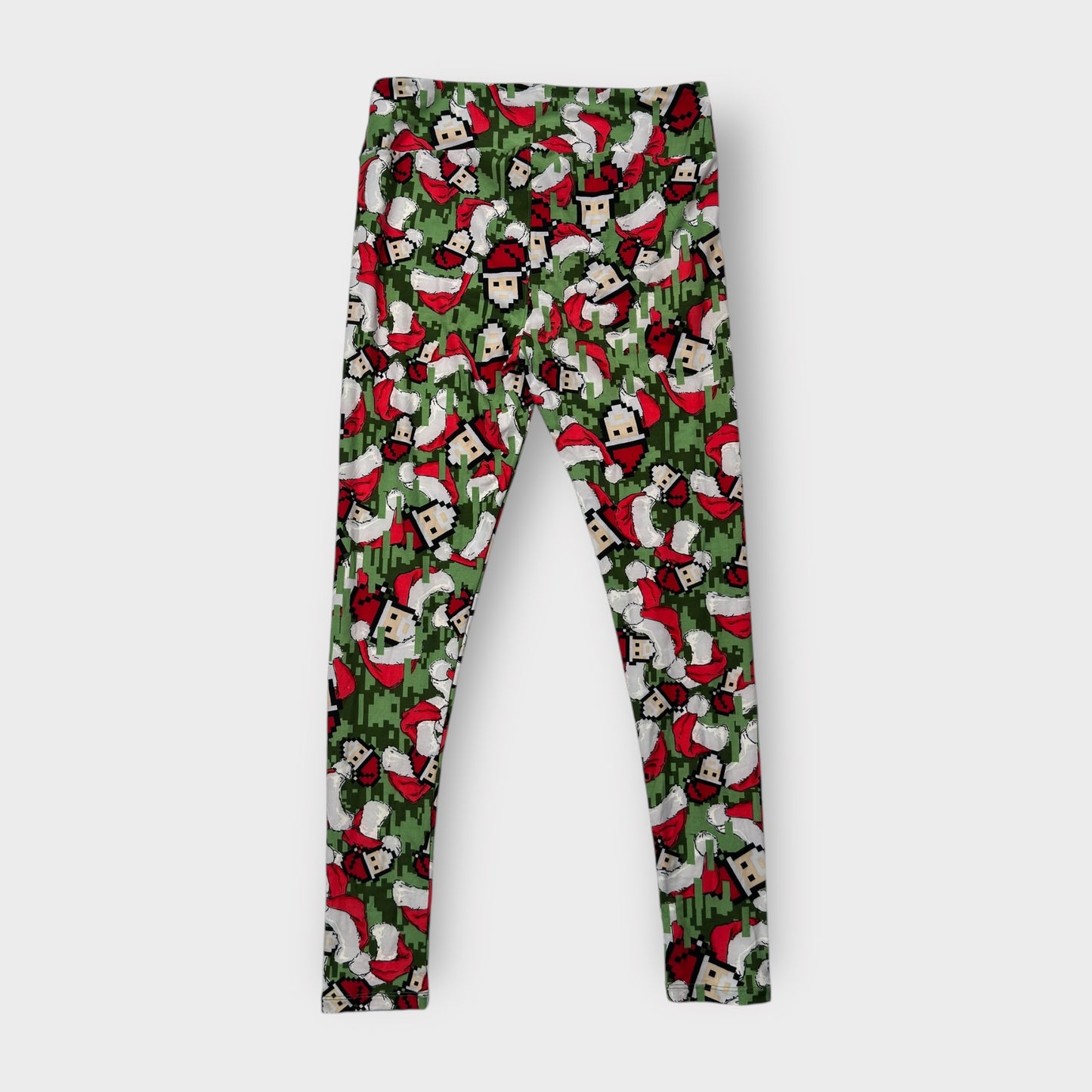 LuLaRoe Leggings TC (12-18) - Green, Red & White Pixelated Santa Print - Ultra Soft Stretch Fabric