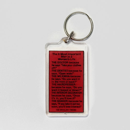 Vintage Novelty Adult Humor Keychain ‘Important Men in a Womens Life’ Key Ring Clear Acrylic