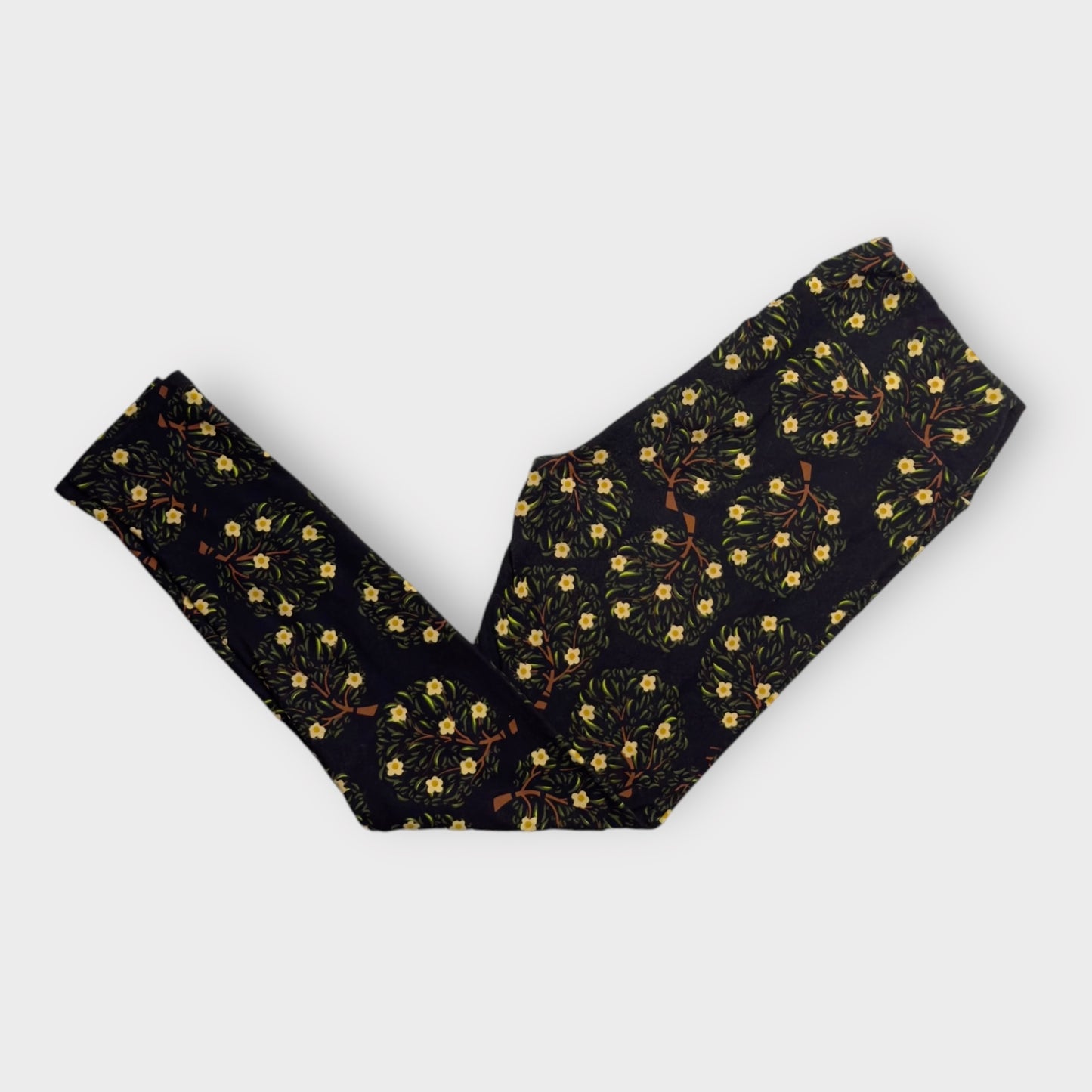 LuLaRoe Leggings | TC (12-18) | Black/Yellow Floral Print | New