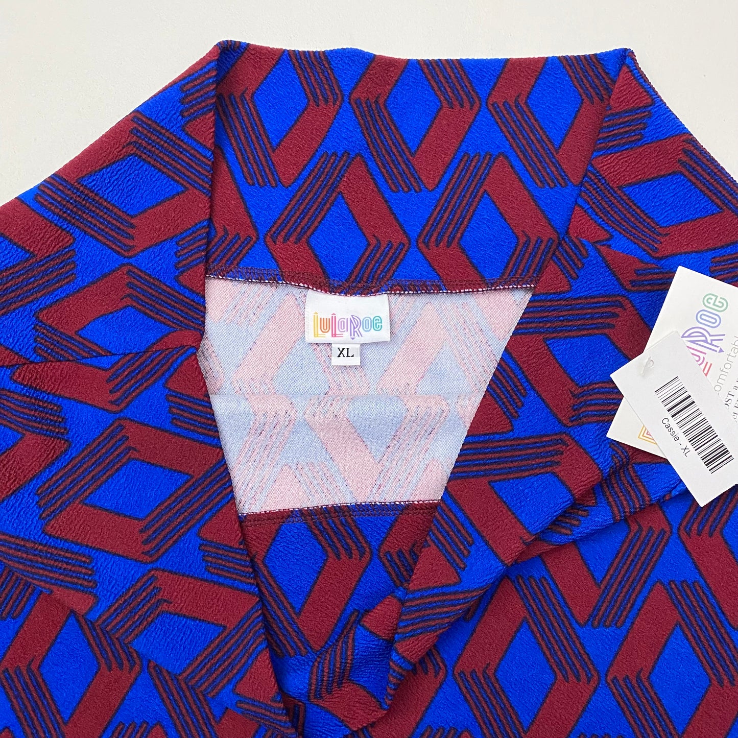 LuLaRoe Cassie Pencil Skirt | XL (18-20) | Blue/Red Geometric | NWT