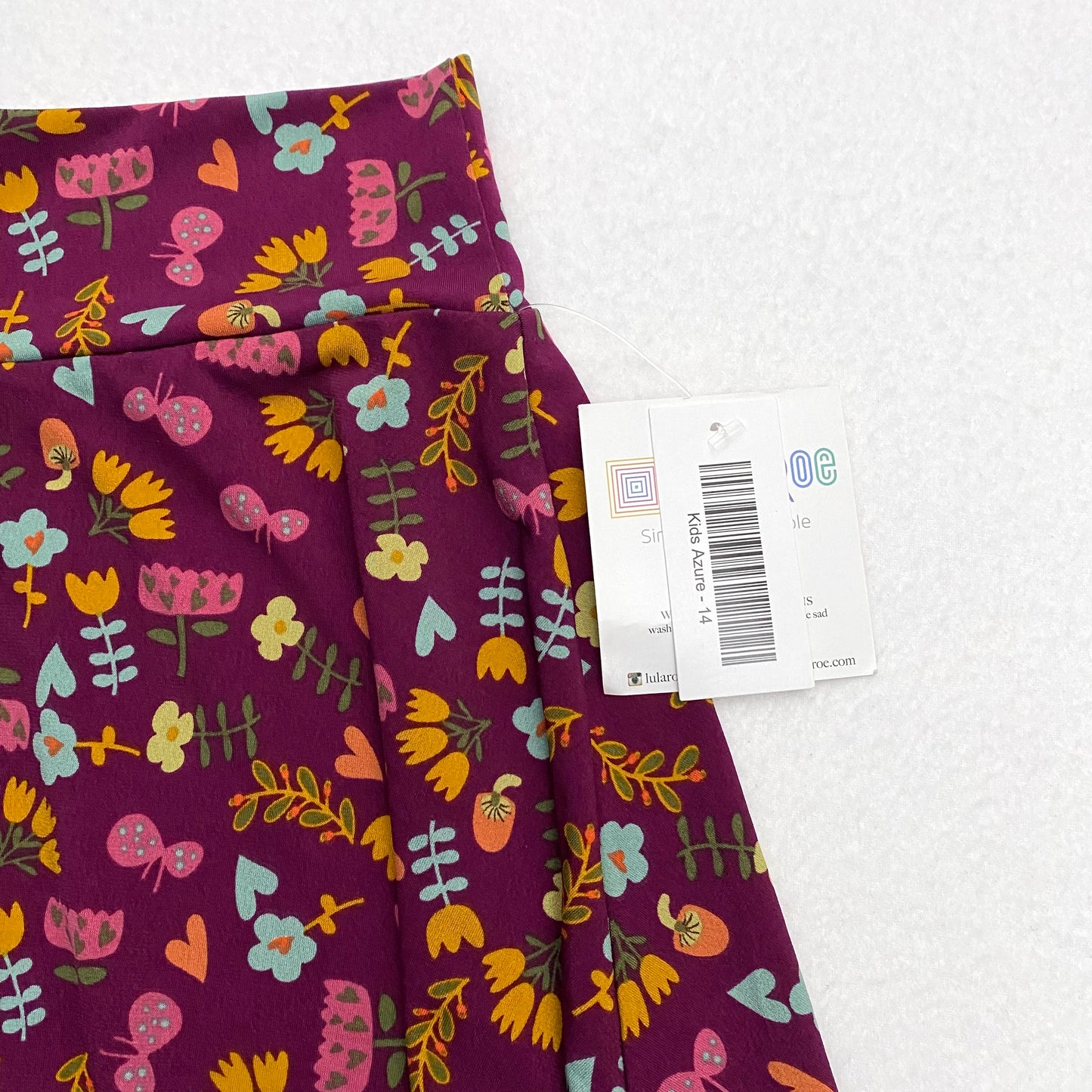 LuLaRoe Kids Azure A-Line Skirt  | 14 (14-16) | Purple/Multicolor Retro Floral | NWT