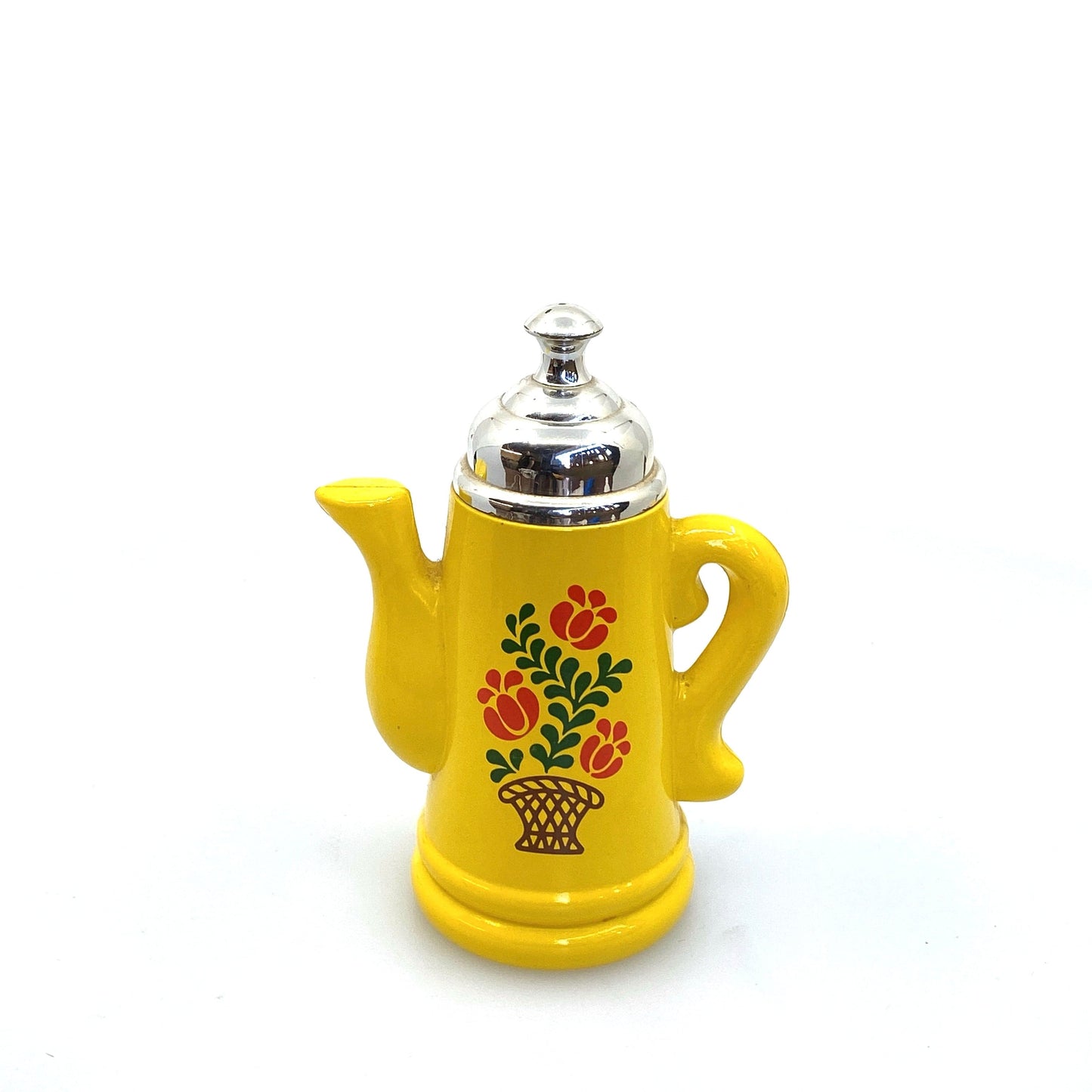Vintage 1970s Avon Boho Yellow Glass Coffee Klatch/Pot Floral Mini Bottle EUC