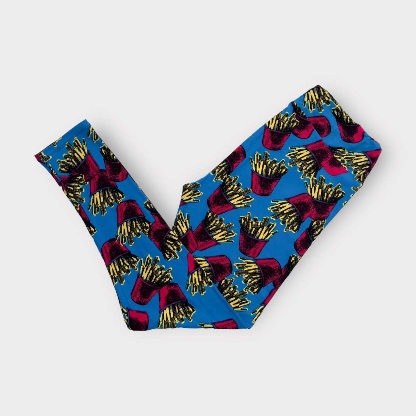 LuLaRoe Leggings | TC (12-18) | Blue/Yellow French Fries Print | New