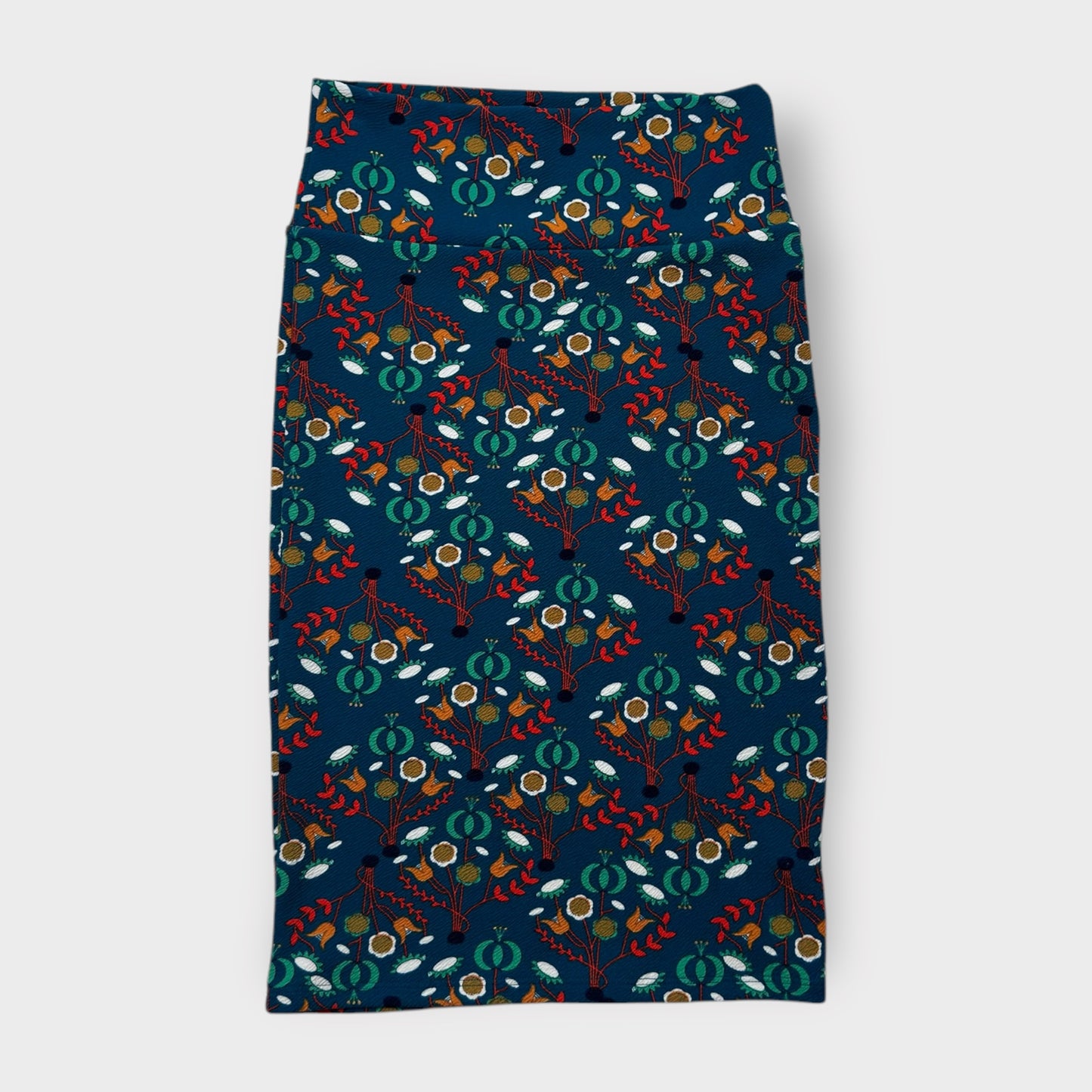 LuLaRoe Cassie Pencil Skirt - Blue Retro Floral Pattern - Size XS (2-4) - NWT