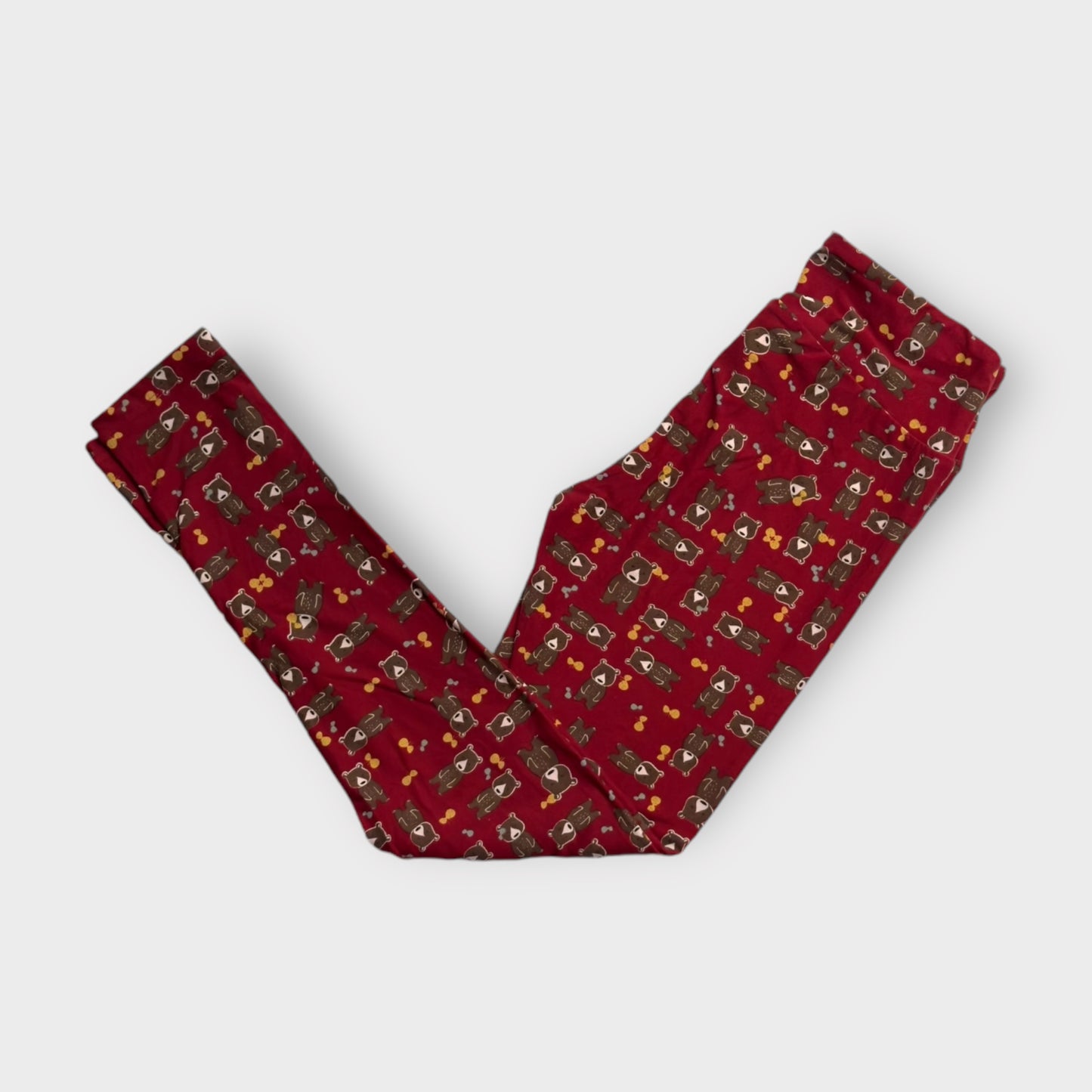 LuLaRoe Leggings | OS (2-10) | Deep Red Bears & Bows | Buttery Soft | New