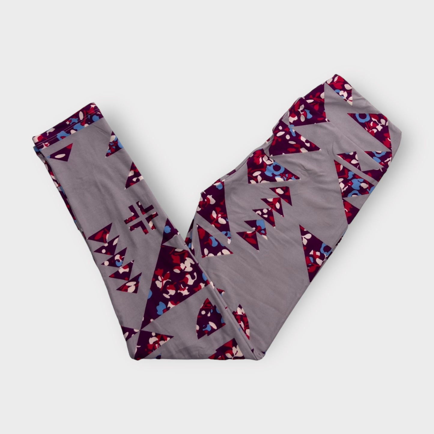 LuLaRoe Leggings | OS (2-10) | Gray/Purple Abstract Triangles | Buttery Soft | New