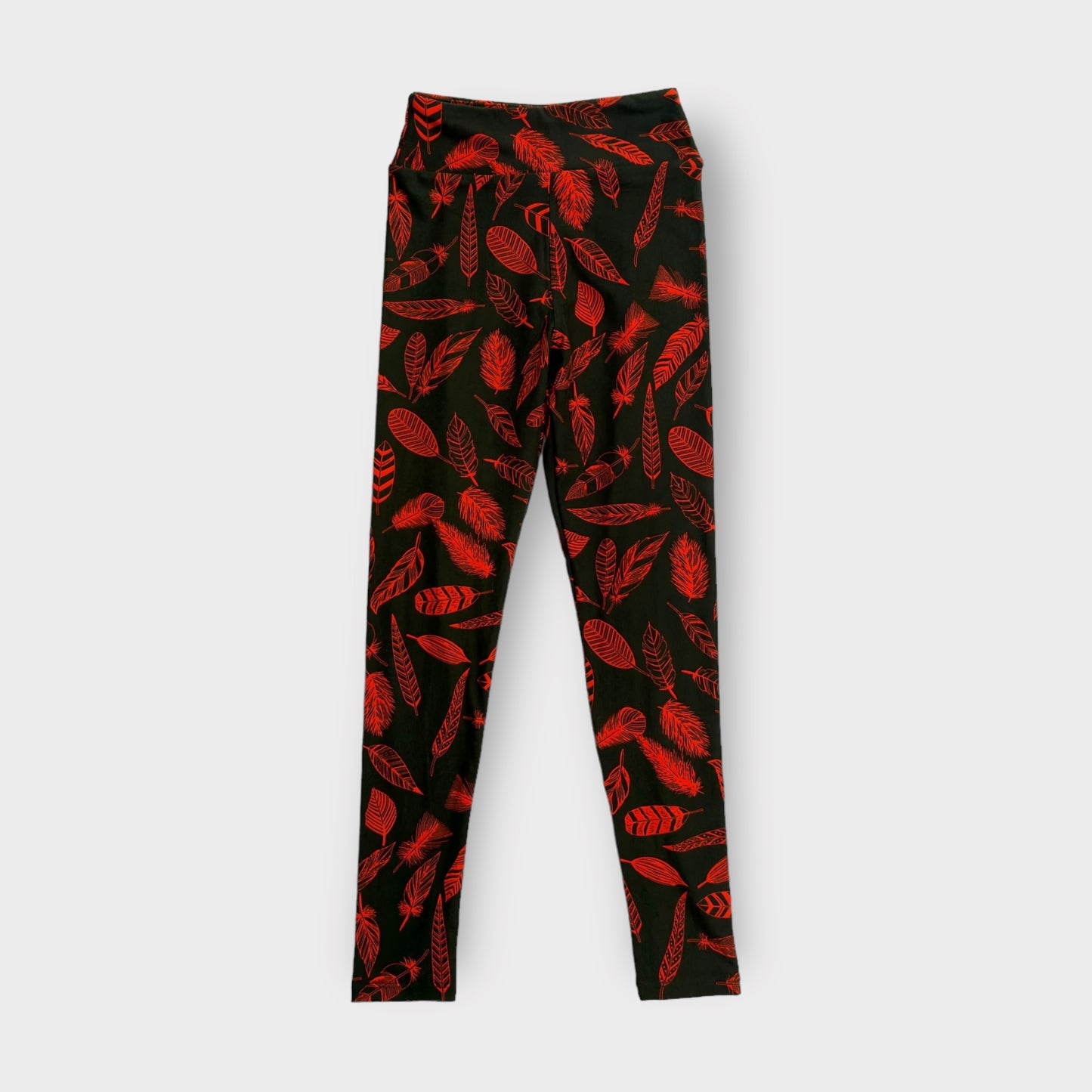 LuLaRoe Juniors Leggings | Tween (00-0) | Dark Green/Orange Feathers | Buttery Soft | New