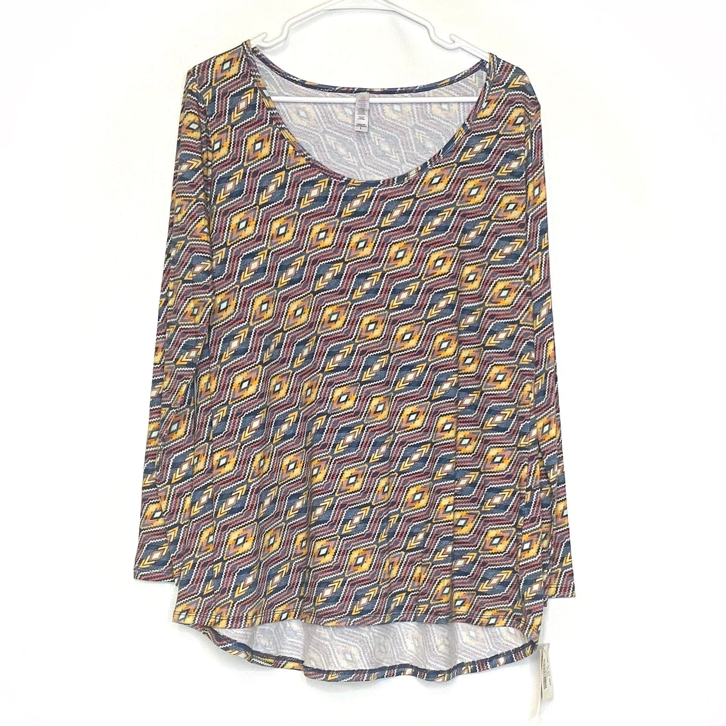 LuLaRoe Womens L Blue/Yellow Geometric Lynnae L/s Activewear Top NWT