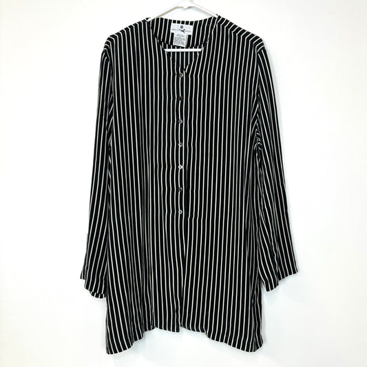 Vintage | Womens Striped Button-Up Silk Blouse | Size: XL | Color: Black/White | EUC