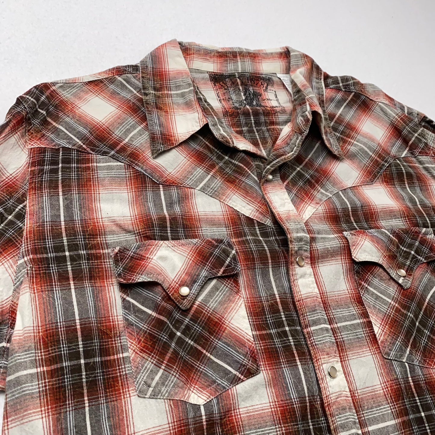 Ely 1878 Men's Red Plaid Western Snap-Up Long Sleeve Shirt - Size L - Pre-Owned