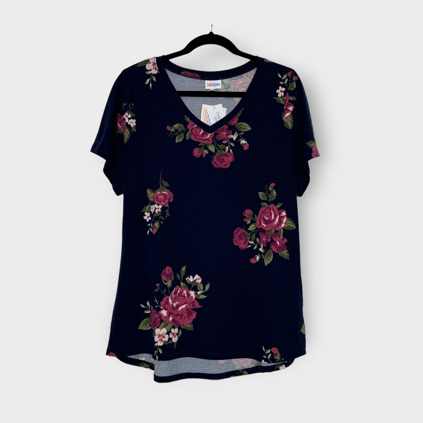 LuLaRoe Christy V-Neck Top | Navy Blue/Floral | XL (18-20) | NWT