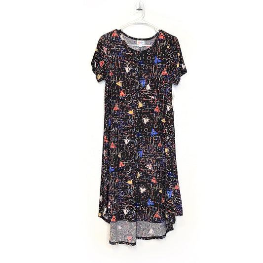 LuLaRoe Womens S Black/Blue/Orange Digital Dots 'Carly' S/s Swing Dress NWT