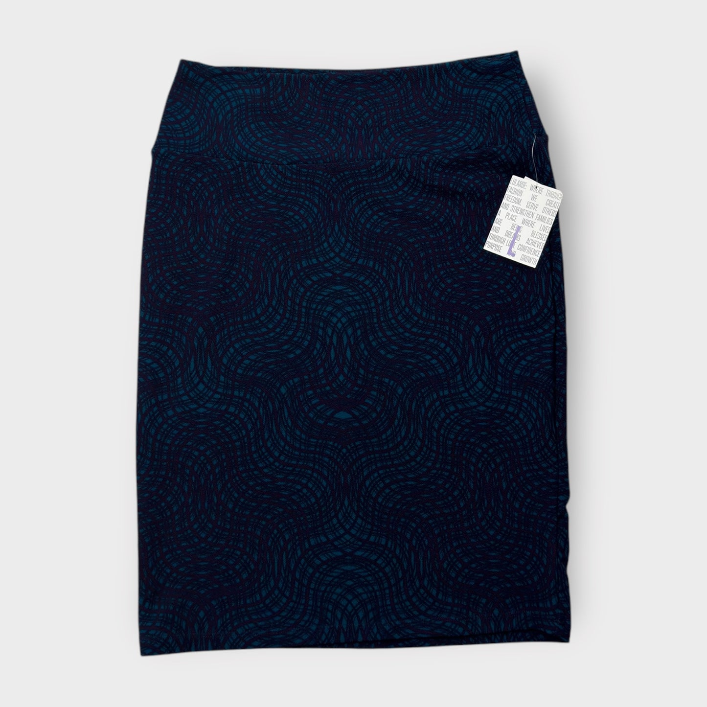 LuLaRoe Cassie Pencil Skirt - Blue Swirl Pattern - Size L (14-16) - NWT