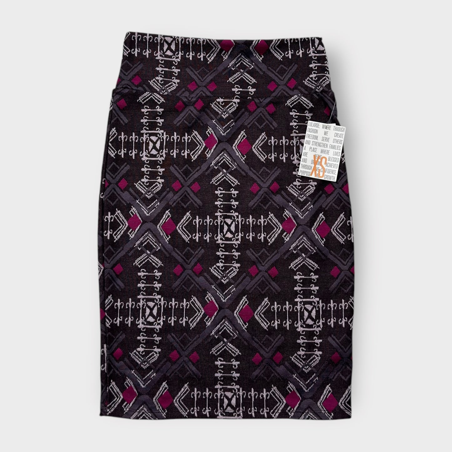 LuLaRoe Cassie Pencil Skirt - Purple Ornate Pattern - Size XS (0-2) - NWT