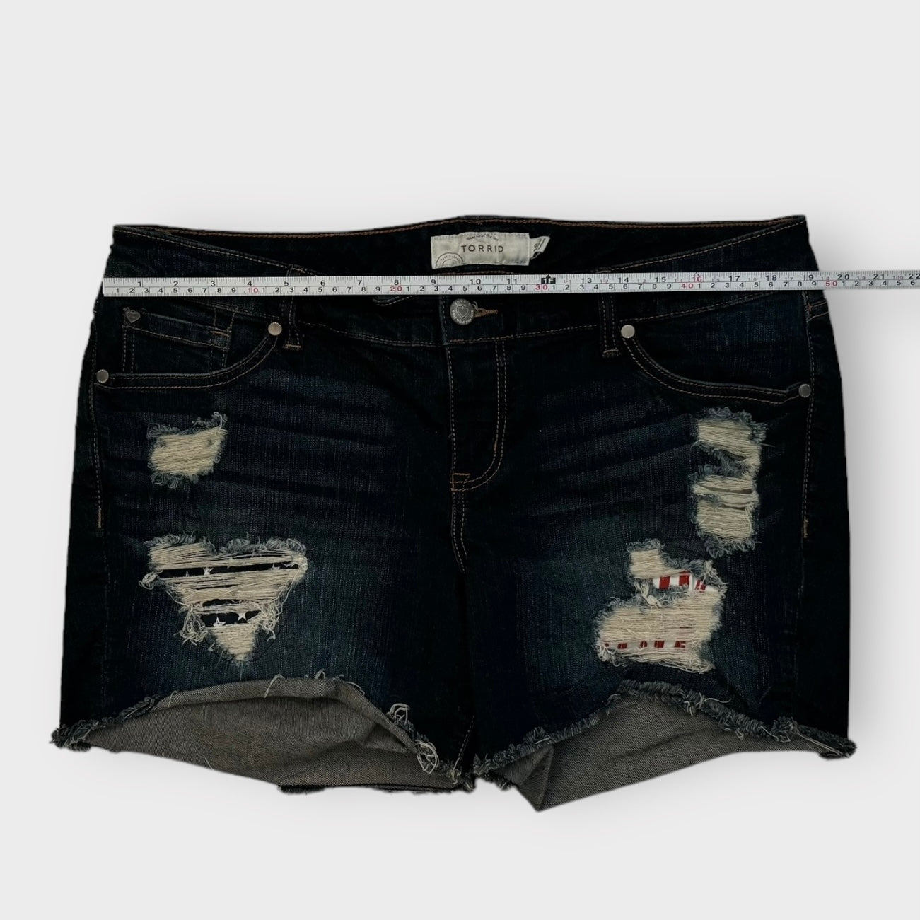 Torrid Cut-Off Denim Jean Shorts | 16 | Blue Distressed | Pre-Owned