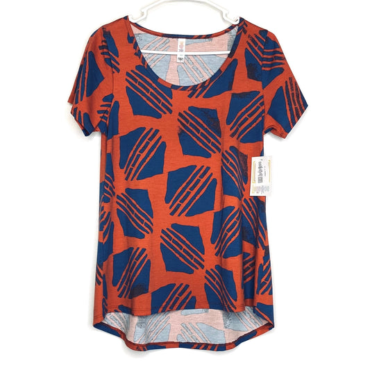 LuLaRoe Womens S Orange/Blue Carved Stamp Classic T S/s Top NWT
