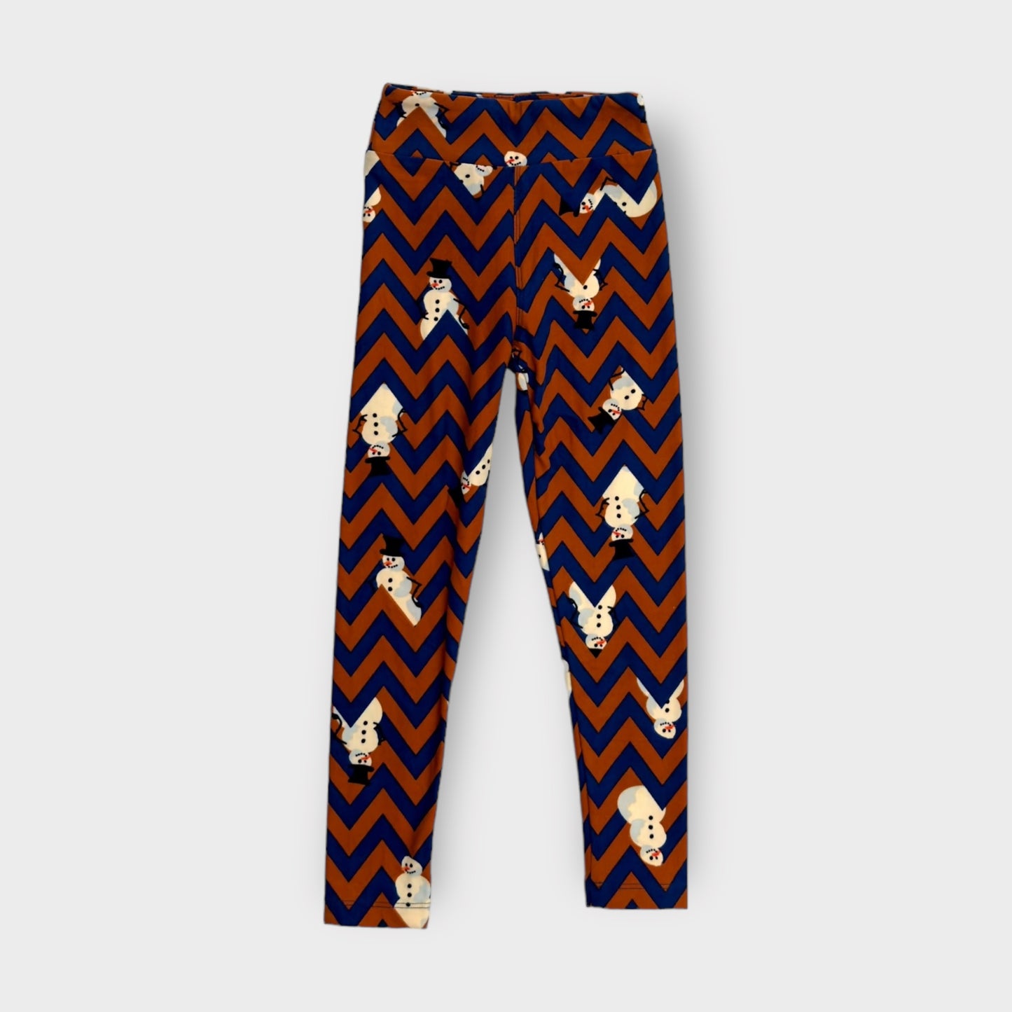 LuLaRoe Disney Kids Leggings | S/M (2-8) | Brown/Blue Snowman Chevron Pattern | Buttery Soft | New