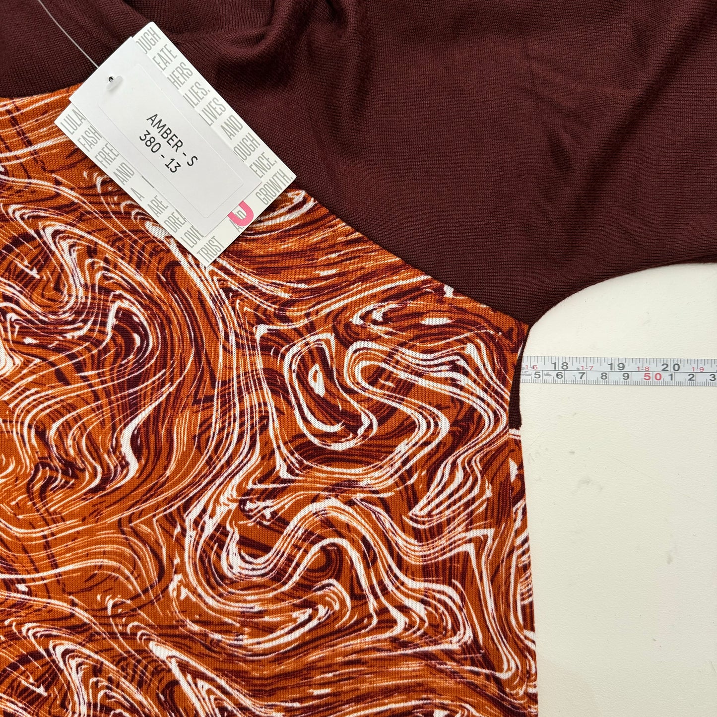 LuLaRoe Vault | AMBER Lightweight Hoodie | Size: S (6-8) | Brown/Orange | Swirl/Solid | NWT