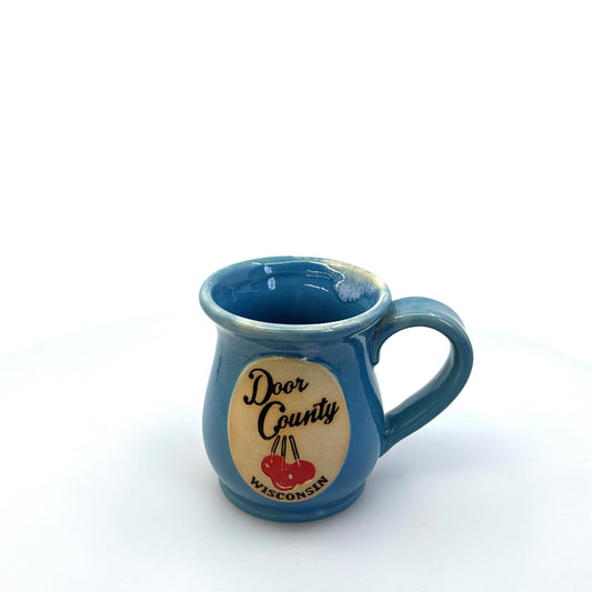 Door County Wisconsin (Cherries) Tourism Souvenir Blue Coffee Cup Mug 14oz
