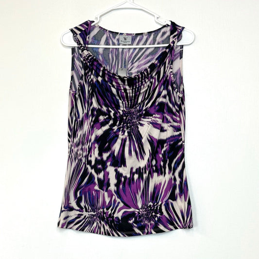 Worthington Stretch | Womens Abstract Brush Sleeveless Top | Color: Purple/Black/White | Size: M | NWT