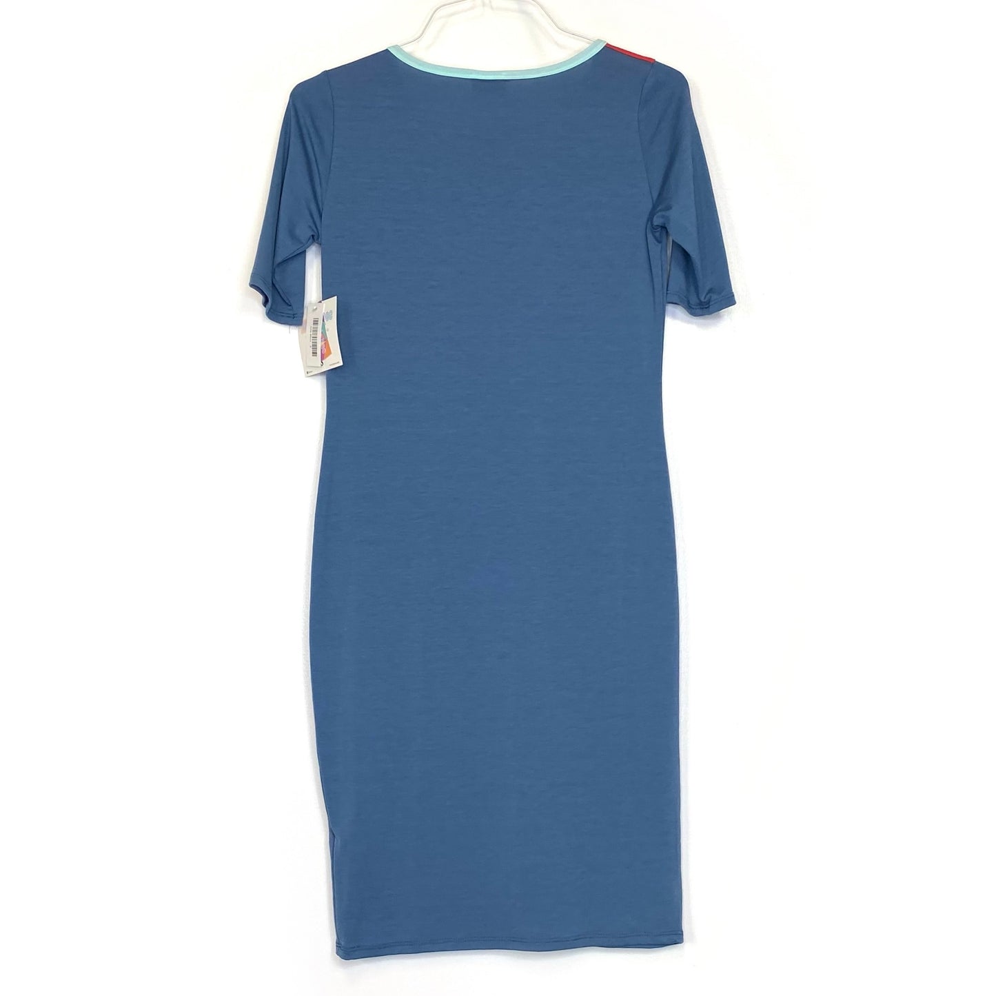 LuLaRoe Womens S Blue/Red Colorblock Julia Shift Dress Scoop Neck ½ Sleeves NWT