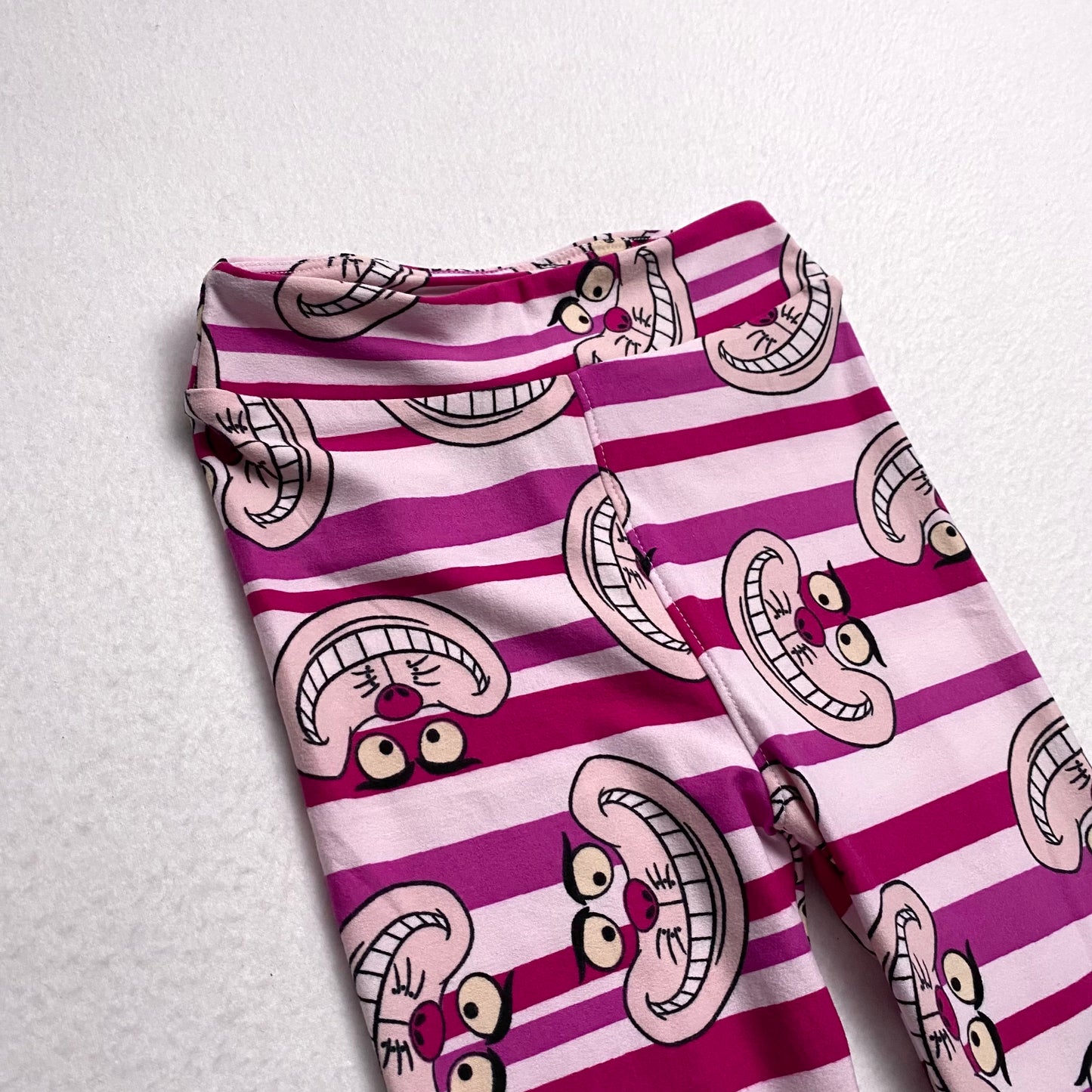 LuLaRoe Disney Kids Leggings | L/XL (8-14) | Cheshire Cat Alice In Wonderland | Pink Striped | New