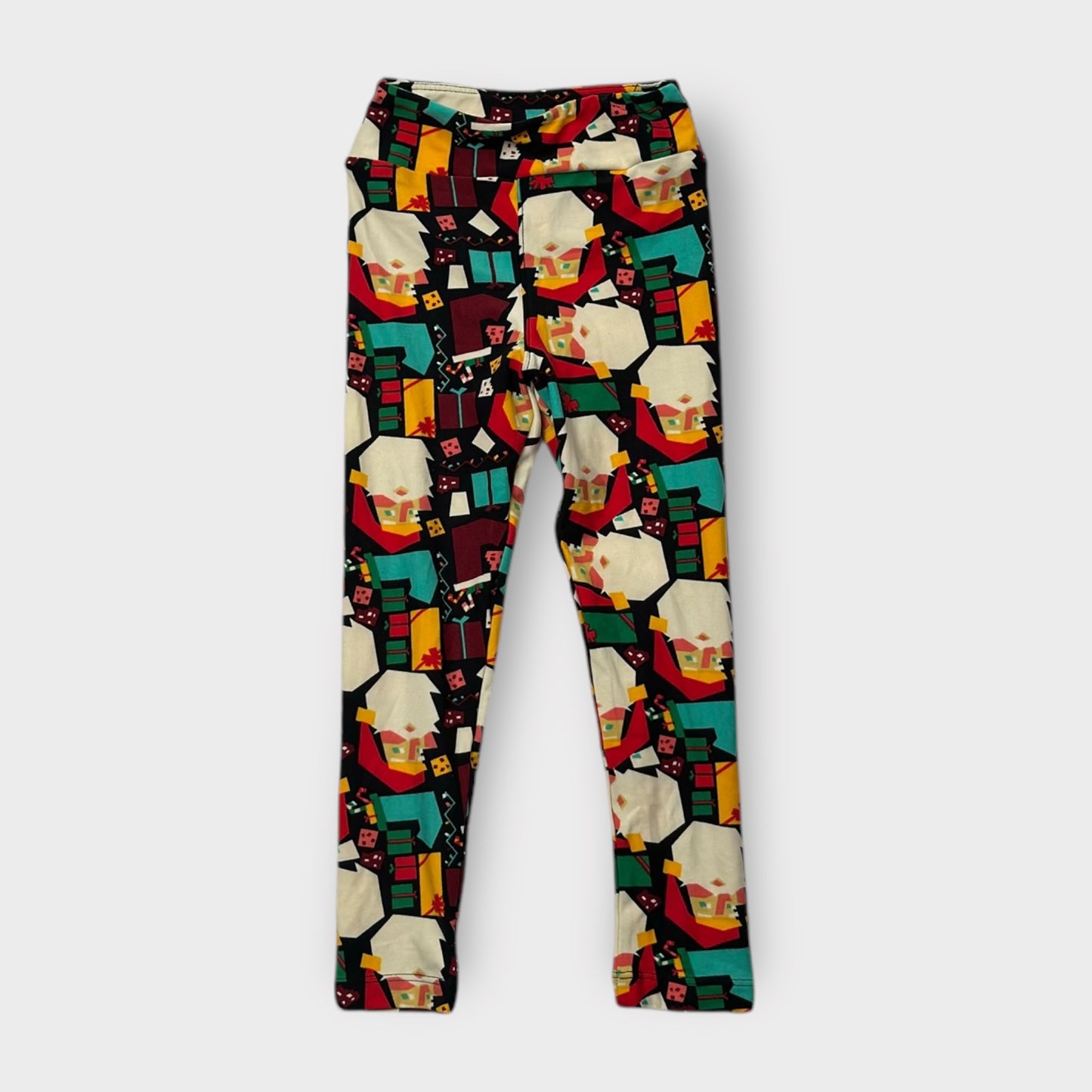 LuLaRoe Kids Leggings S/M (4-6) - Black with Red & Green Santa and Gift Print - Ultra Soft Stretch Fabric