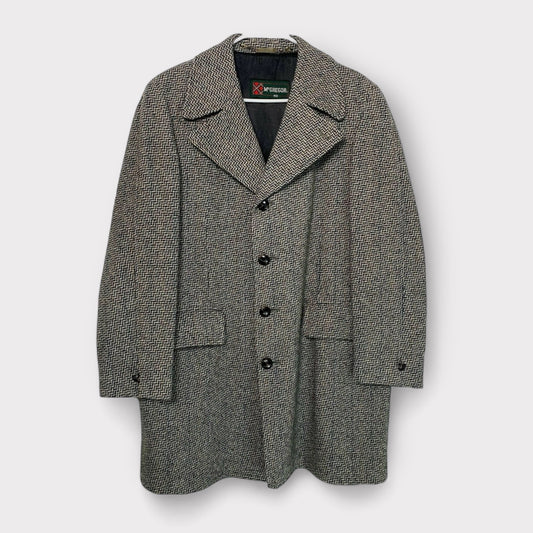 McGregor Mens Wool Overcoat | 40 | Gray Herringbone | Vintage | EUC