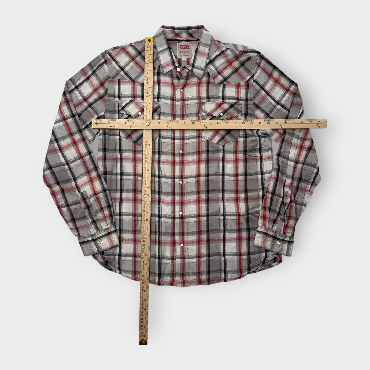 Levi’s Mens Size L White Red Black Plaid Modern Western Shirt Snap Up L/s