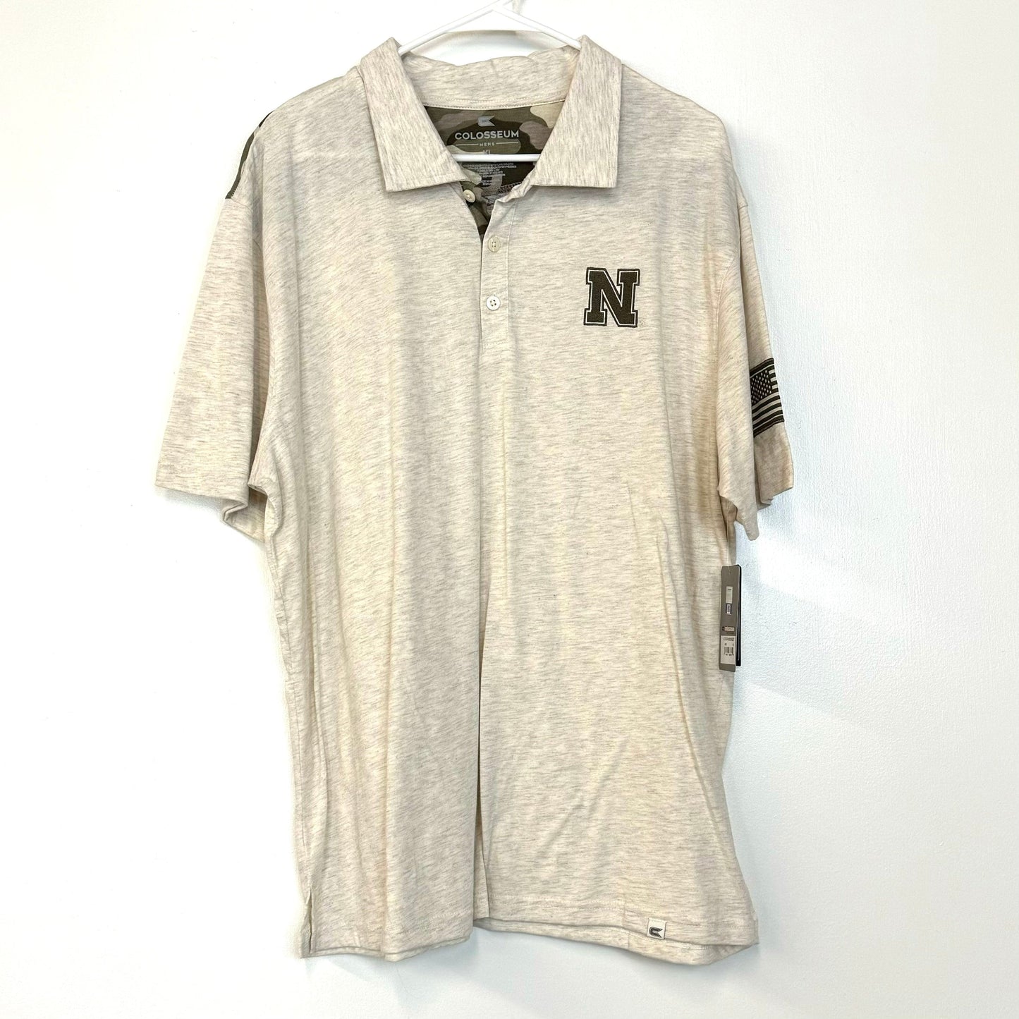 Colosseum Mens Size XL Nebraska Huskers Oatmeal Camouflage Polo Golf Shirt S/s NWT