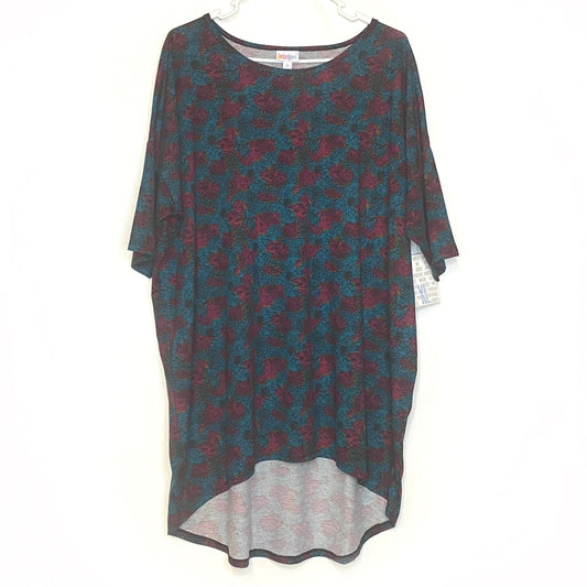 LuLaRoe Womens XL Dark Green/Red Irma Subtle Floral Pattern S/s Tunic Top NWT