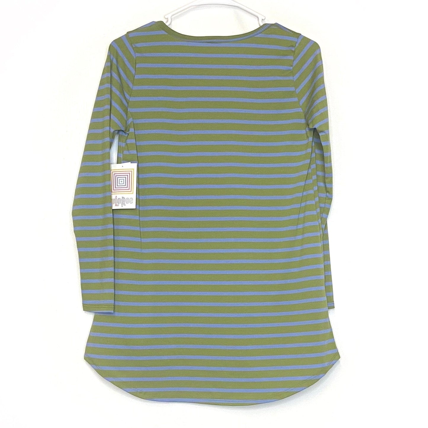 LuLaRoe Womens XS Light Green/Blue Regimental Stripes Lynnae L/s Activewear Top NWT