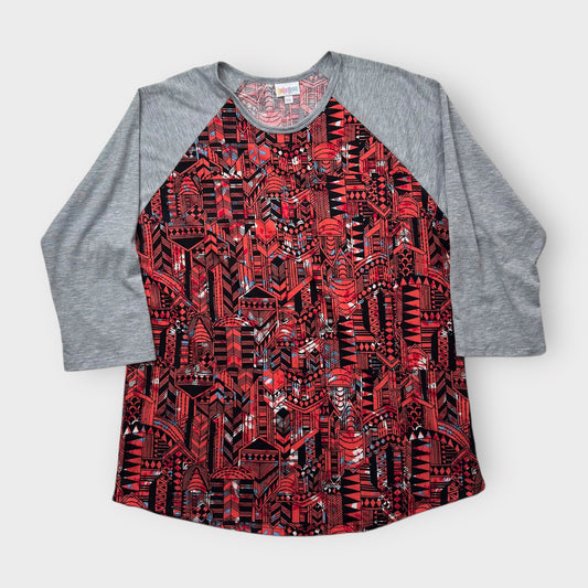 LuLaRoe Randy T-Shirt 2XL (20-22) - Red and Black Tribal Geometric Print - Soft Stretch Fabric