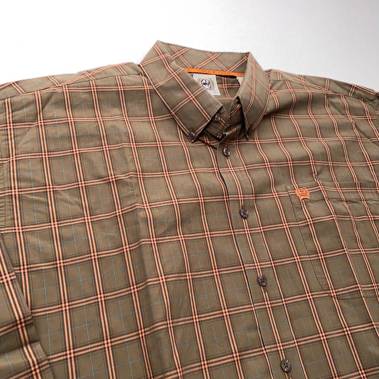 Cinch Men's Modern Fit Brown Plaid Button-Up Dress Shirt - Long Sleeve - Size XL - Pre-Owned