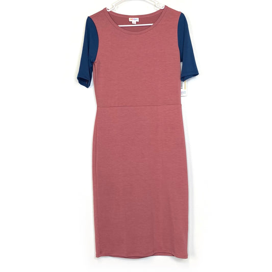 LuLaRoe Womens S Pink/Blue Colorblock Julia Shift Dress Scoop Neck ½ Sleeves NWT