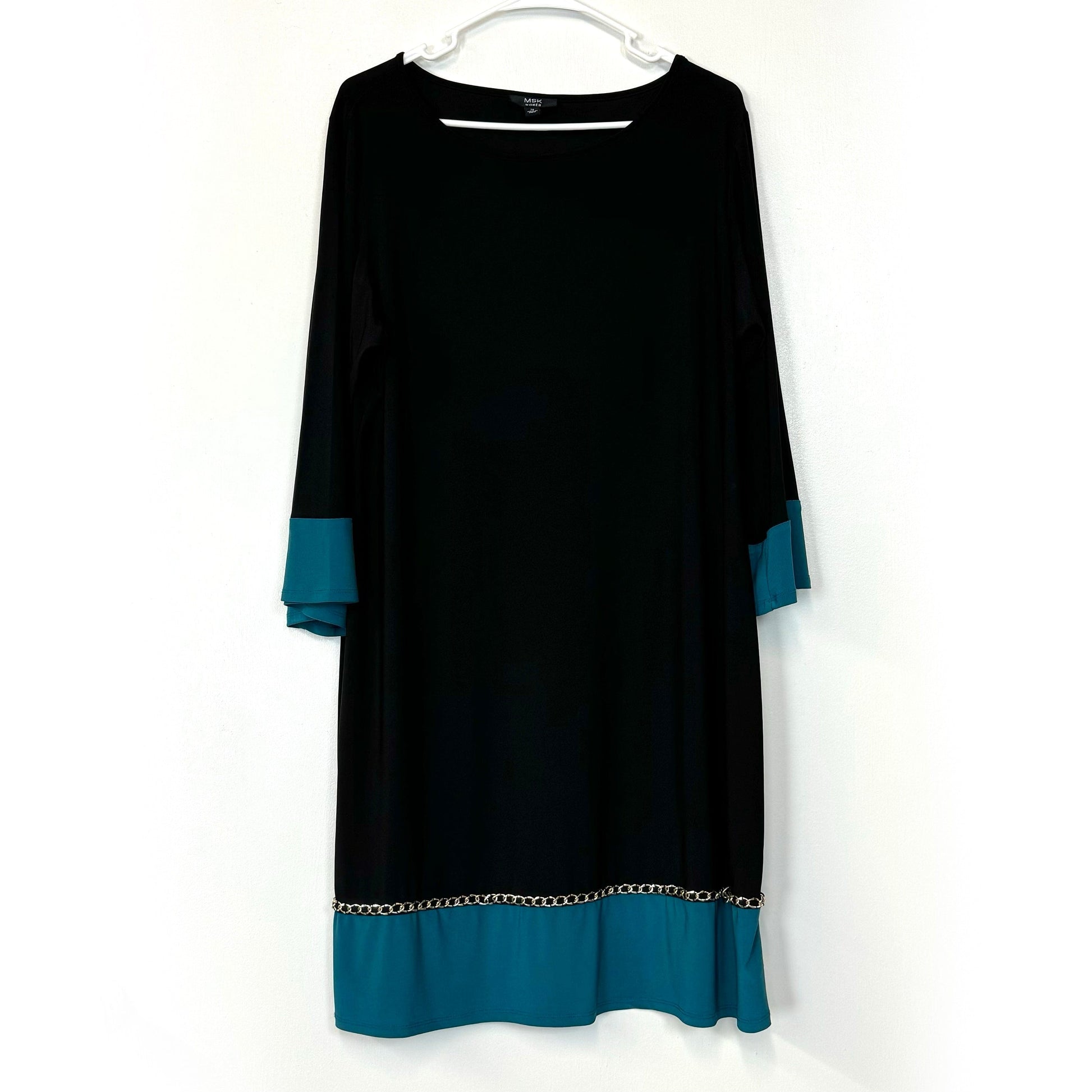 MSK Women's Colorblock Gold Chain Dress | Size 1X | Black/Green MSK Women's Colorblock Gold Chain Dress | Size 1X | Black/Green