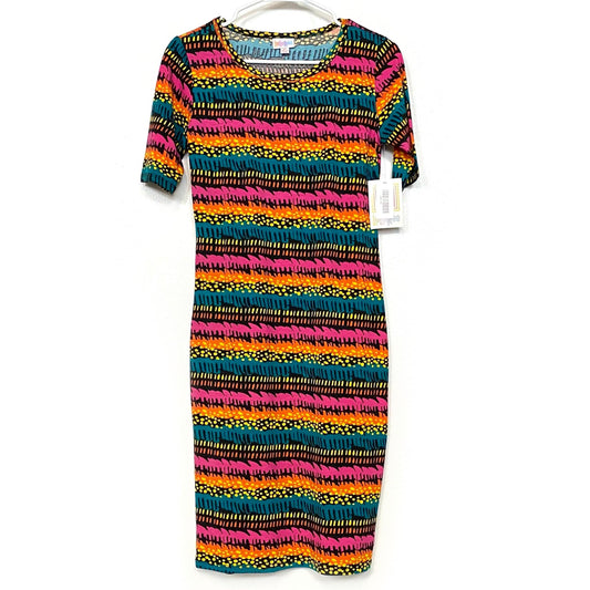 LuLaRoe Womens XS Multicolor Abstract Julia Shift Dress Scoop Neck ½ Sleeves NWT