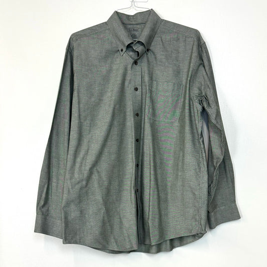 LL Bean | Mens Cotton Button-Down Dress Shirt | Color: Olive Green | Size: L | Pre-Owned