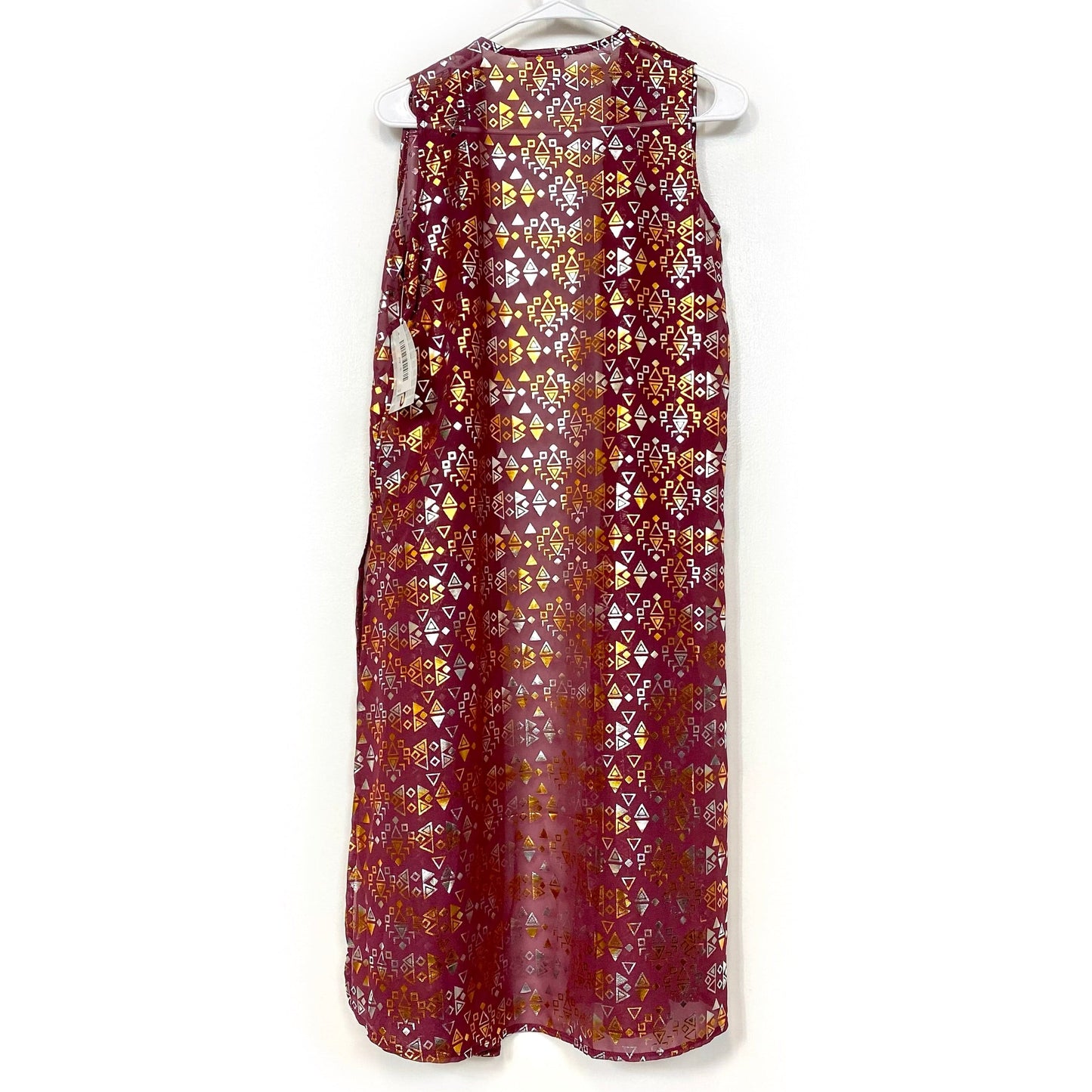 LuLaRoe Womens Size S ELEGANT Red/Gold/Silver Joy Geometric Duster Vest Sleeveless NWT