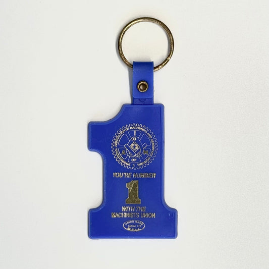 Vintage ‘IAM - Machinists’ Keychain Key Ring Blue Plastic #1, Local 777