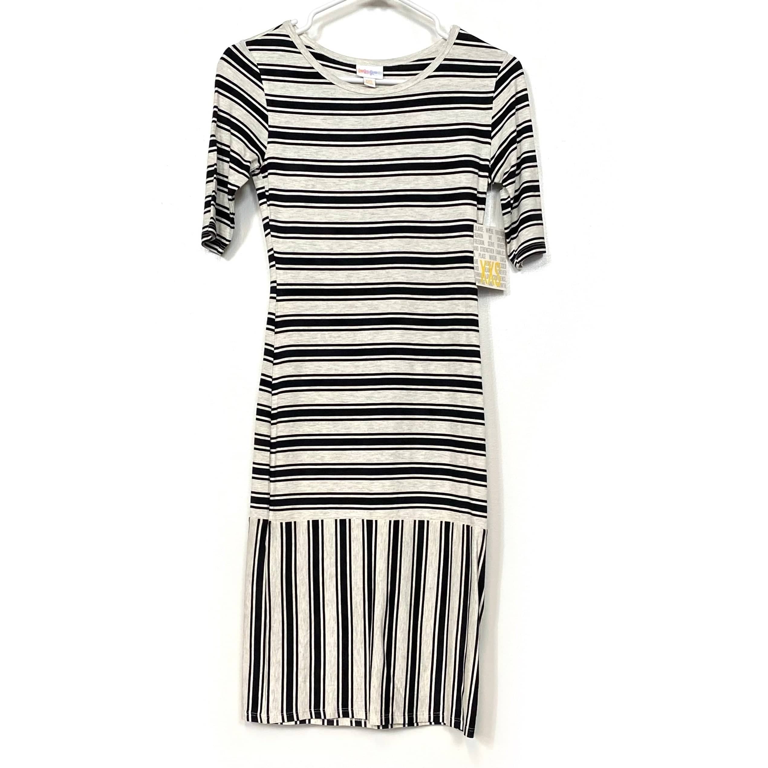 LuLaRoe Julia Bodycon Dress | XXS (00-0) | Oatmeal/Black | Striped | N –  Parsimony Shoppes