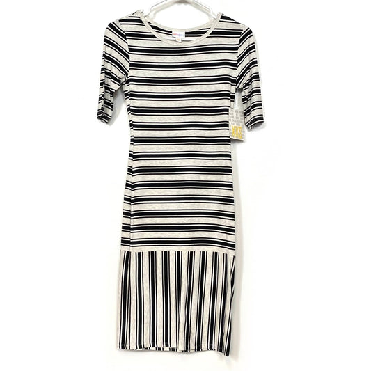 LuLaRoe Womens XXS Oatmeal/Black Striped Julia Shift Dress Scoop Neck ½ Sleeves NWT